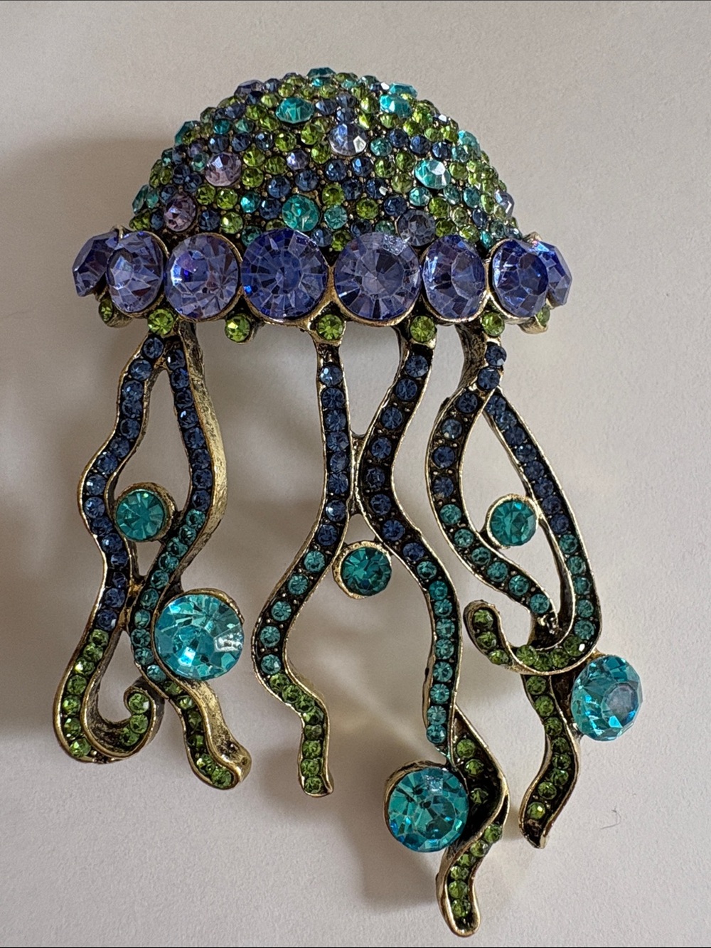 Sparkling Blue & Green Jellyfish Brooch